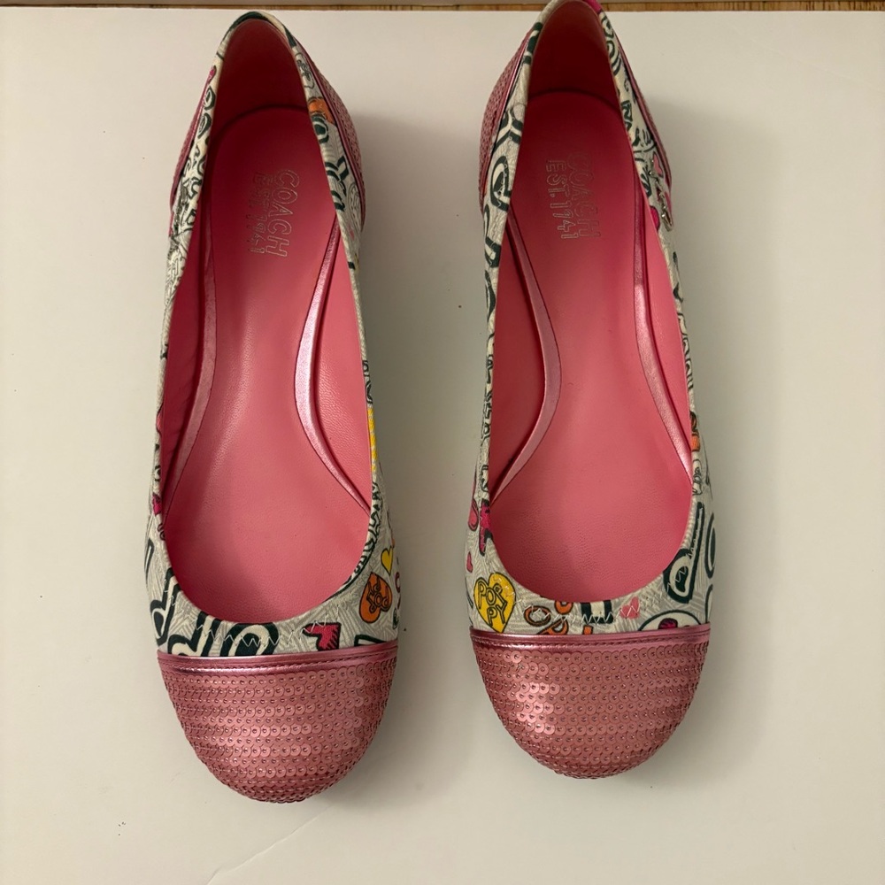 Coach RARE vintage collection 2011 sequinned Multicolour Flats + wristlet bag - Picture 2 of 9